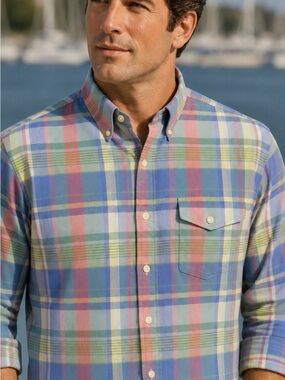 Ralph Lauren 90'sPastel Plaid Button-Down Shirt in Blue, Green, Pink, Yellow